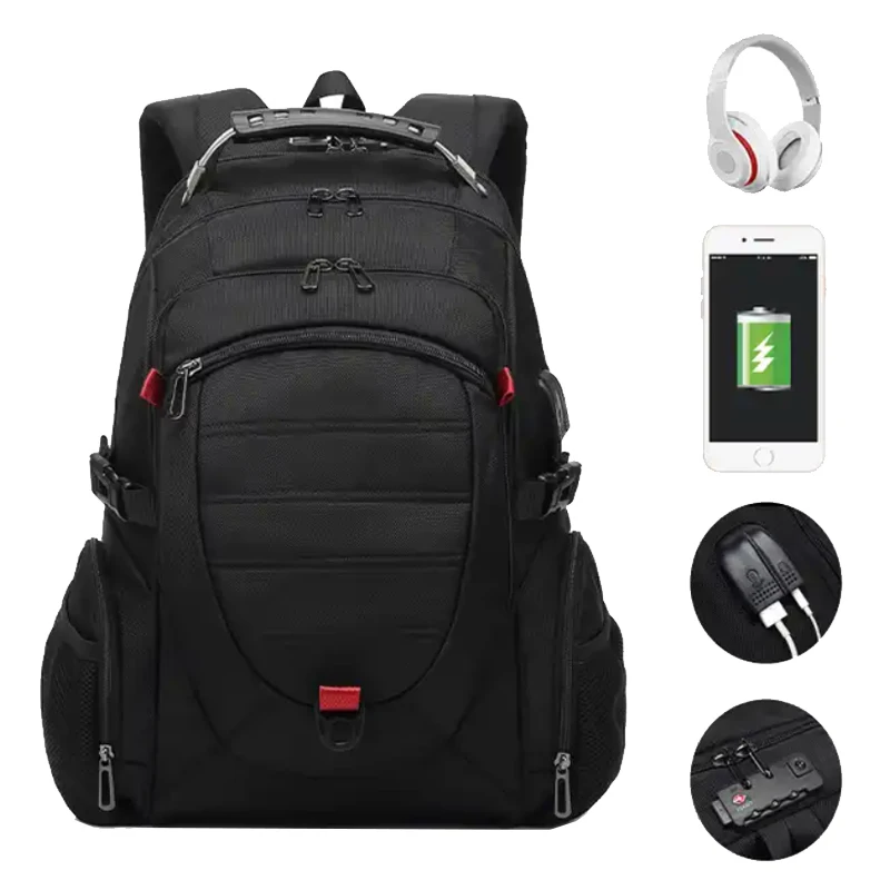 17 inch backpack laptop school bags 1680D nylon waterproof usb anti theft backpack bag with security locks charging port