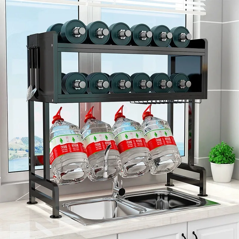 Kitchen large capacity single double trough storage rack sink storage multi purpose drain rack for dishes and tableware