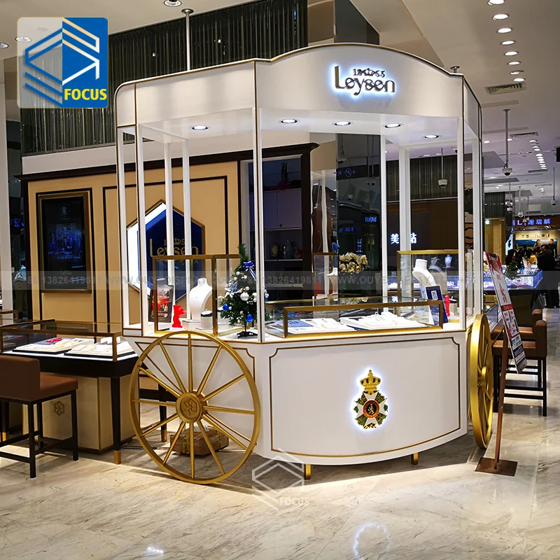 Factory Customized Retail Showcase Display Supplier Shopping Mall Shop Kiosk Wooden Display Cart