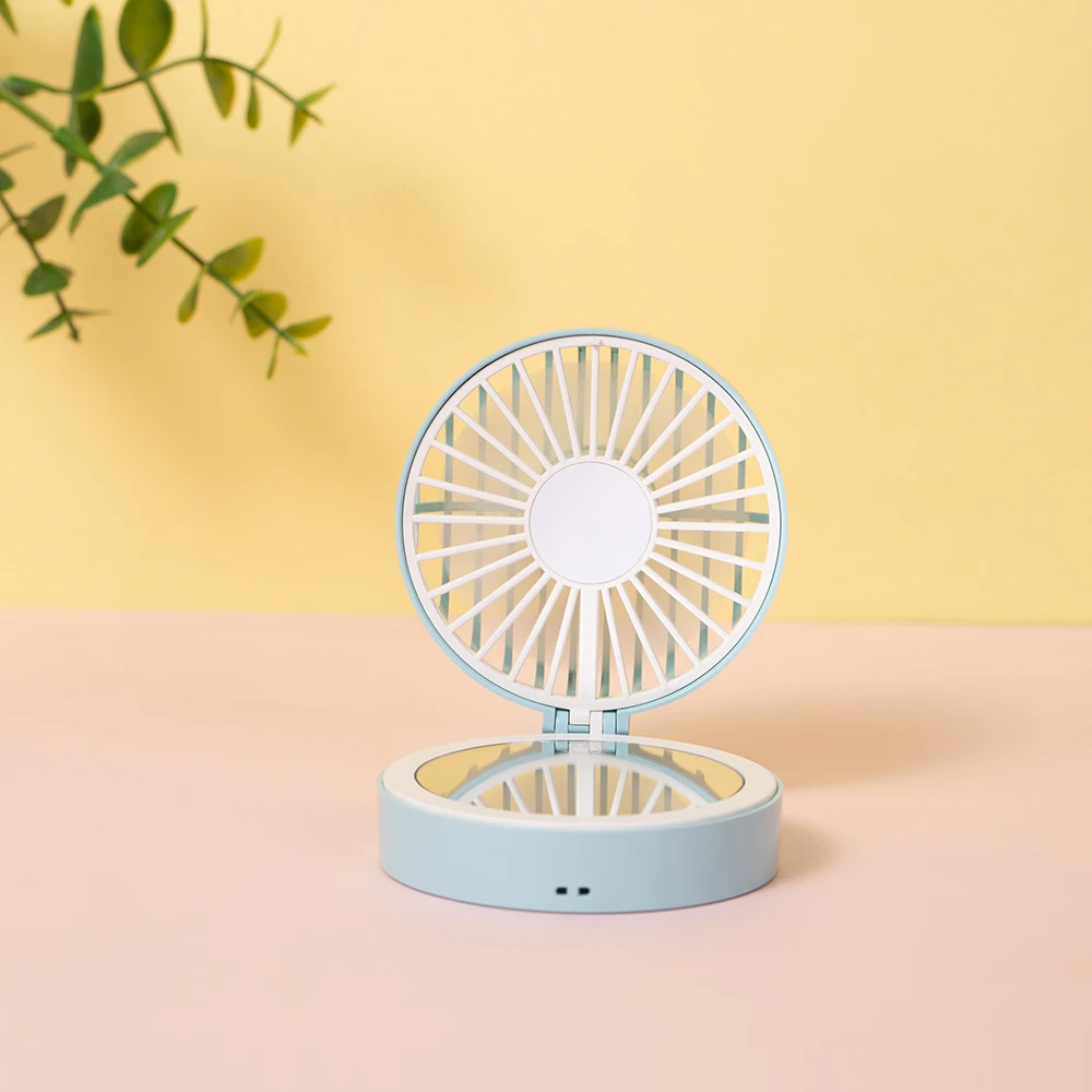 CYNRIN Usb Rechargeable  Led Cosmetic Mirror Fan New Portable Beauty Makeup Lash Mirror Cool Breez Pocket Fan