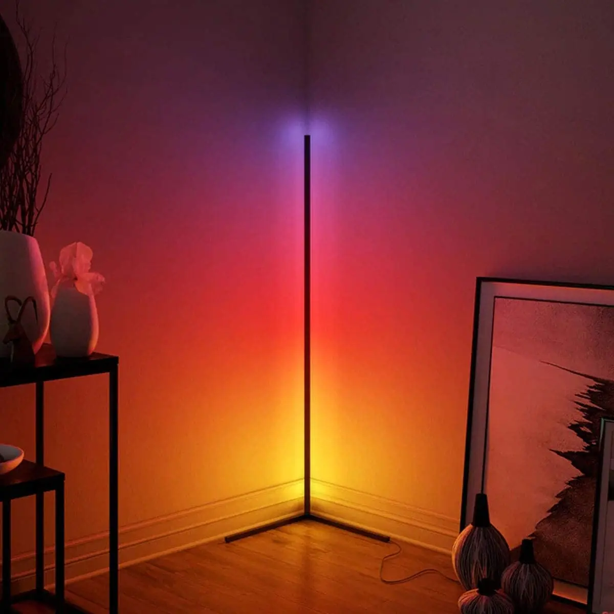 Modern bedroom black led simple floor light  base color changing minimum corner stand smallest corner rgb lamp