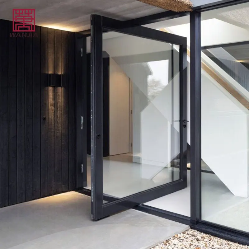 WANJIA Customized Aluminum Alloy Frame Pivot Door Luxury Design Entrance Glass Exterior Door