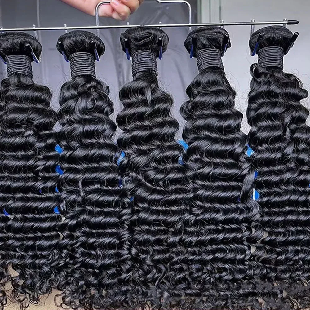 Curly Deep Wave Human Hair Bundles Double Weft Raw Hair 100% Brazilian Human Hair Bundle Weaving Extensions