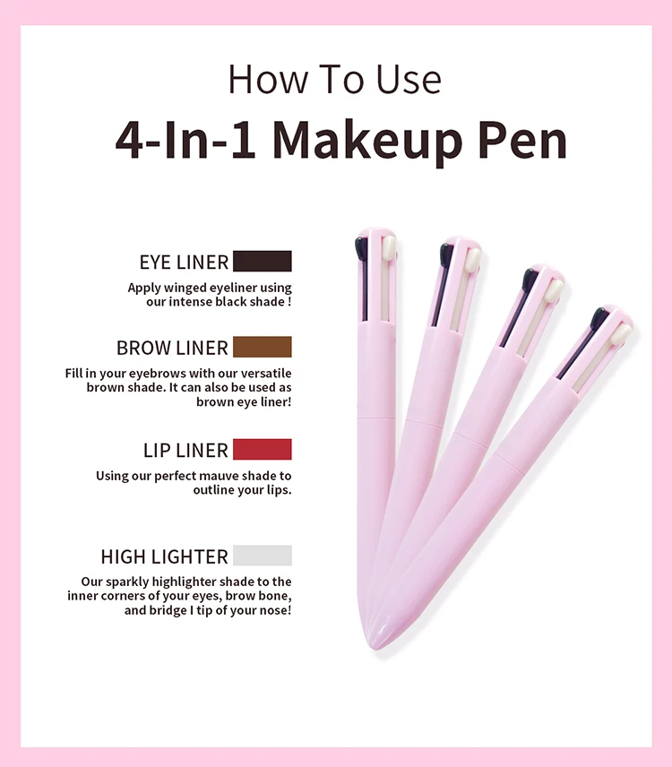 Private label makeup lip liner pencil 4-in-1 lipstick and lip liner set Waterproof make up pencil Eyeliner Eyebrow Lip Liner