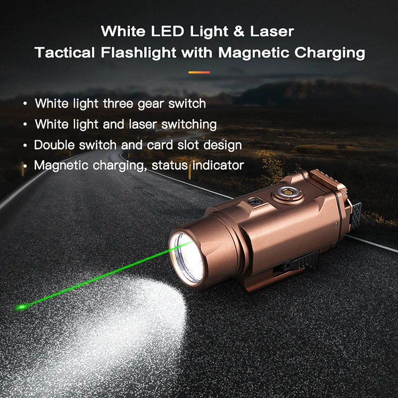 Tan Color 1500Lumens Tactical Flashlight Green Laser Combo lanterna Tactical Light Flashlight with Magnetic charging