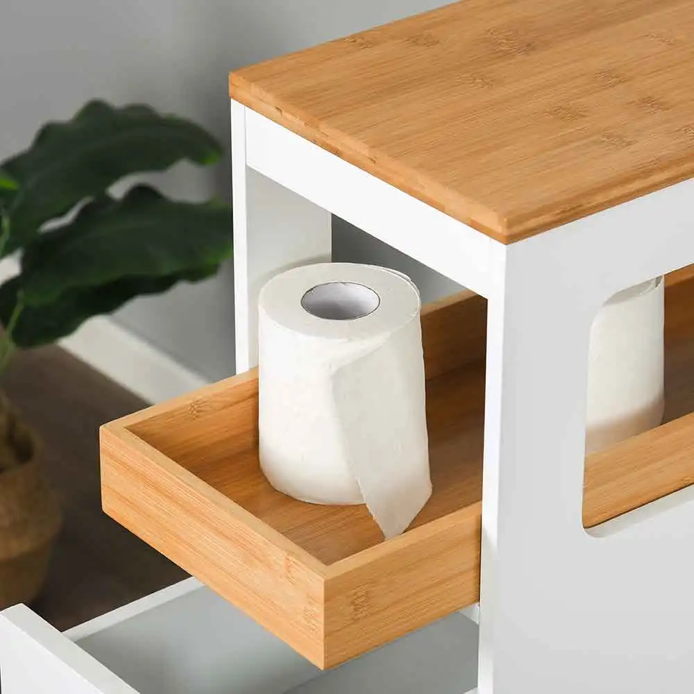 Factory Wholesale 4-layers Locker Wooden White Cabinet Organizer Storage Racks Toilet Shelf Bathroom Shelves With Wheels Drawers