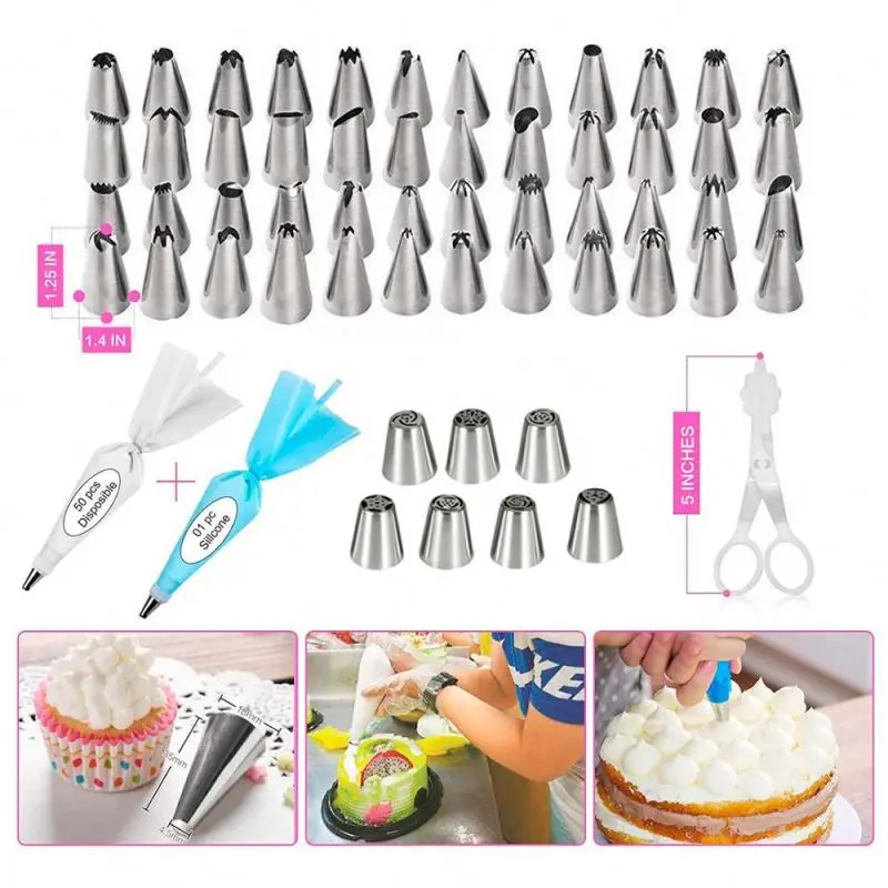 124 pieces cake turntable set decorating nozzles  diy pastry icing piping nozzles with storage box