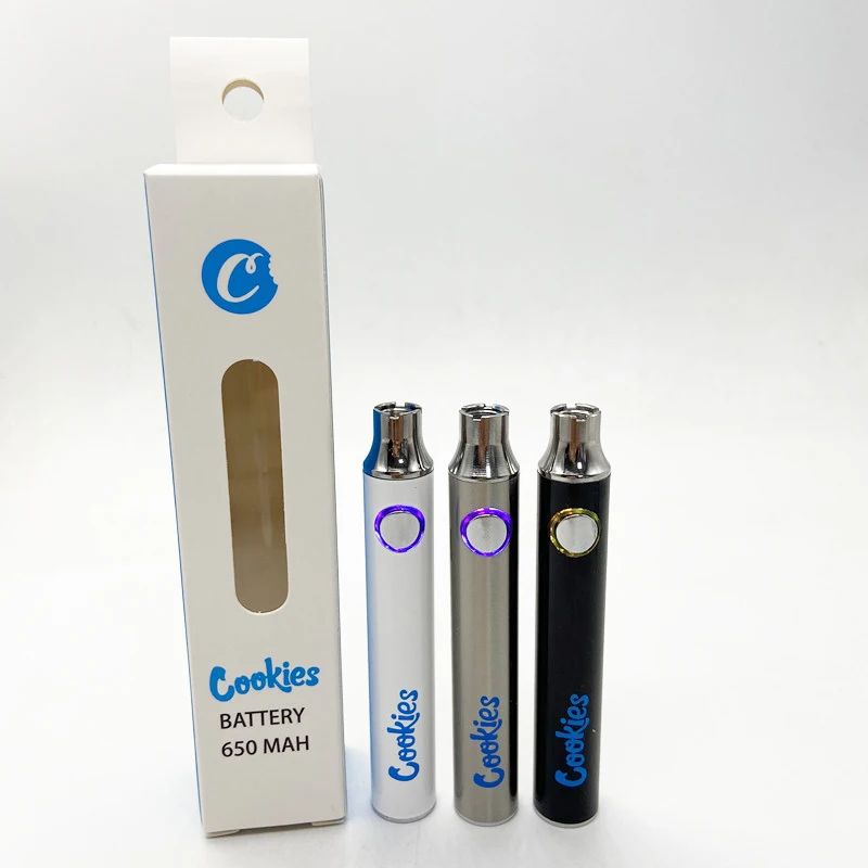 
Custom Logo Cookies 650mAh Variable Voltage Battery E Cig Vaporizer Pen Long Standing Cookies 510 Vape Battery 