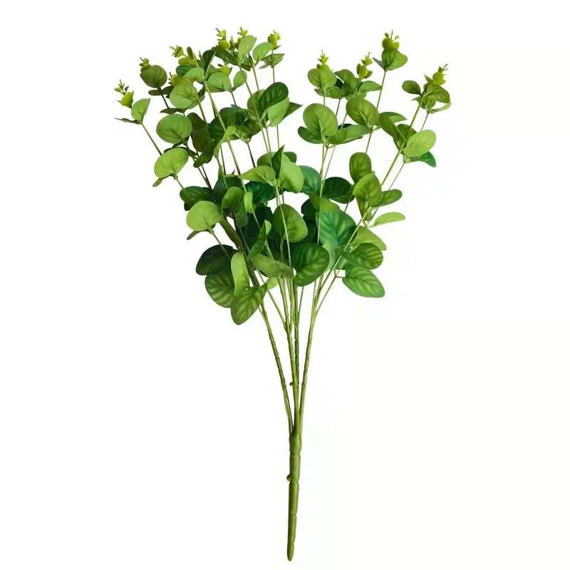 YIWAN Hot sale A bunch of 16 fork Eucalyptus leaves Fake silk leaf Artificial Planta Foliage leaves for wedding home decorative
