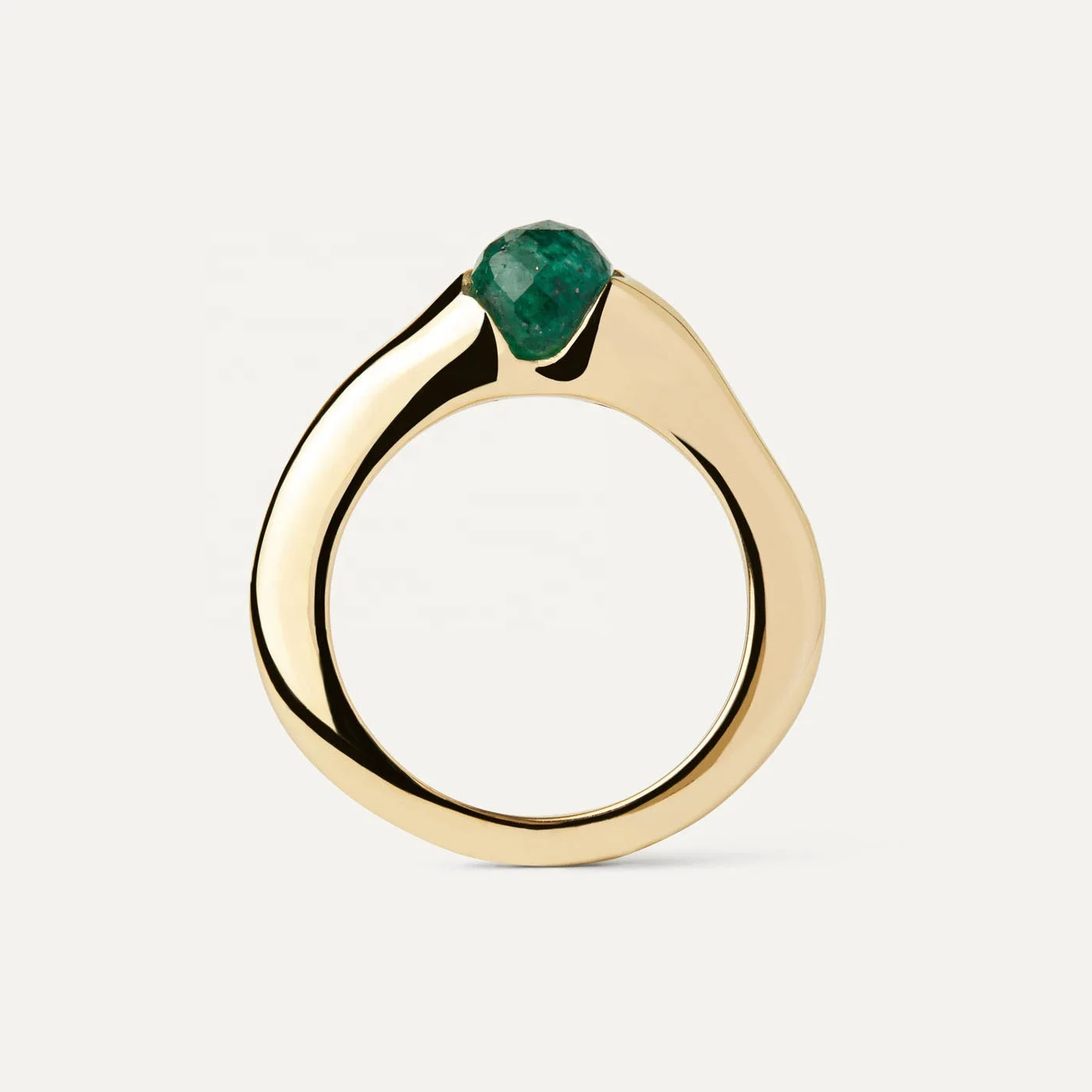Firstmadam Women 18k Gold Ring Natural Green Aventurine Engagement Ring High Quality Big Band Stamp Ring