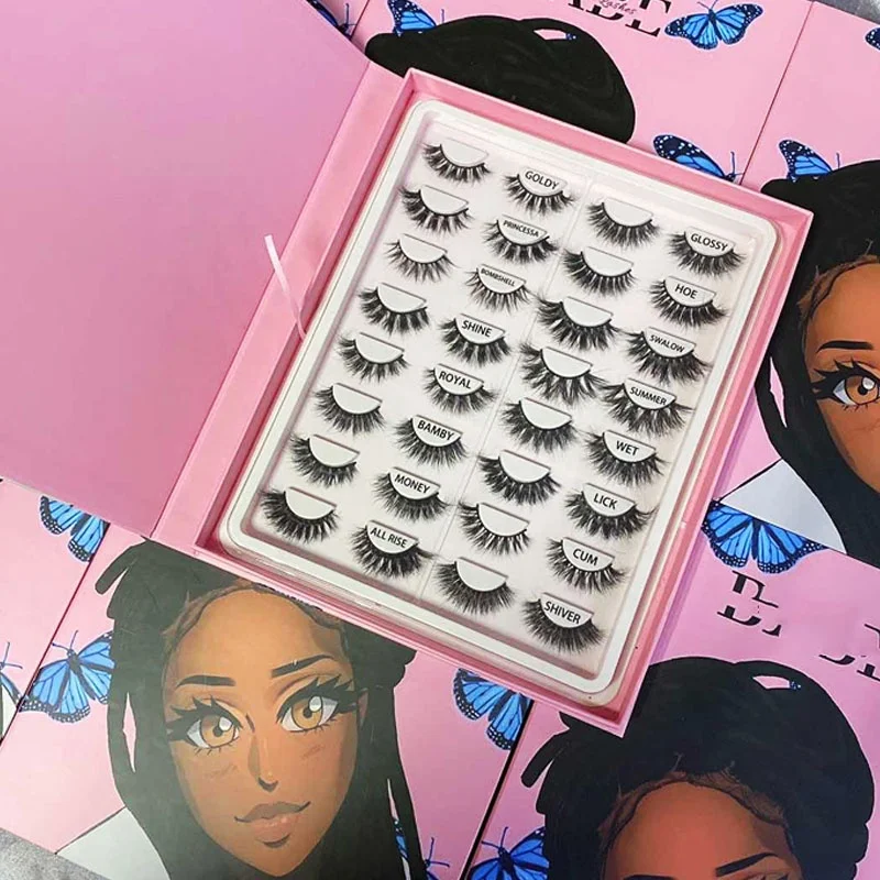 16 pairs fluffy 30 mm 3d mink eyelash wholesale lash boxes custom logo eyelash book packaging box vendor