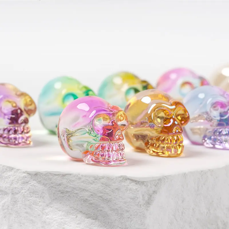 Assorted Crystal Skull Sculpture Plating Gemstone Statue Figurine Collectible Healing Reiki Crystal Ornament