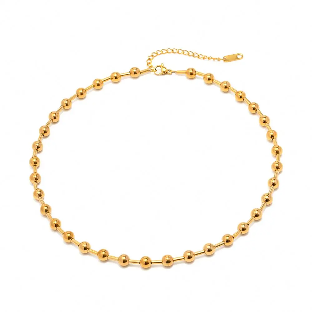 Beads Waterproof Stainless Steel Balls 21K Gold Plated Round Circle Bead Chain Ball Charm Necklace For Girls