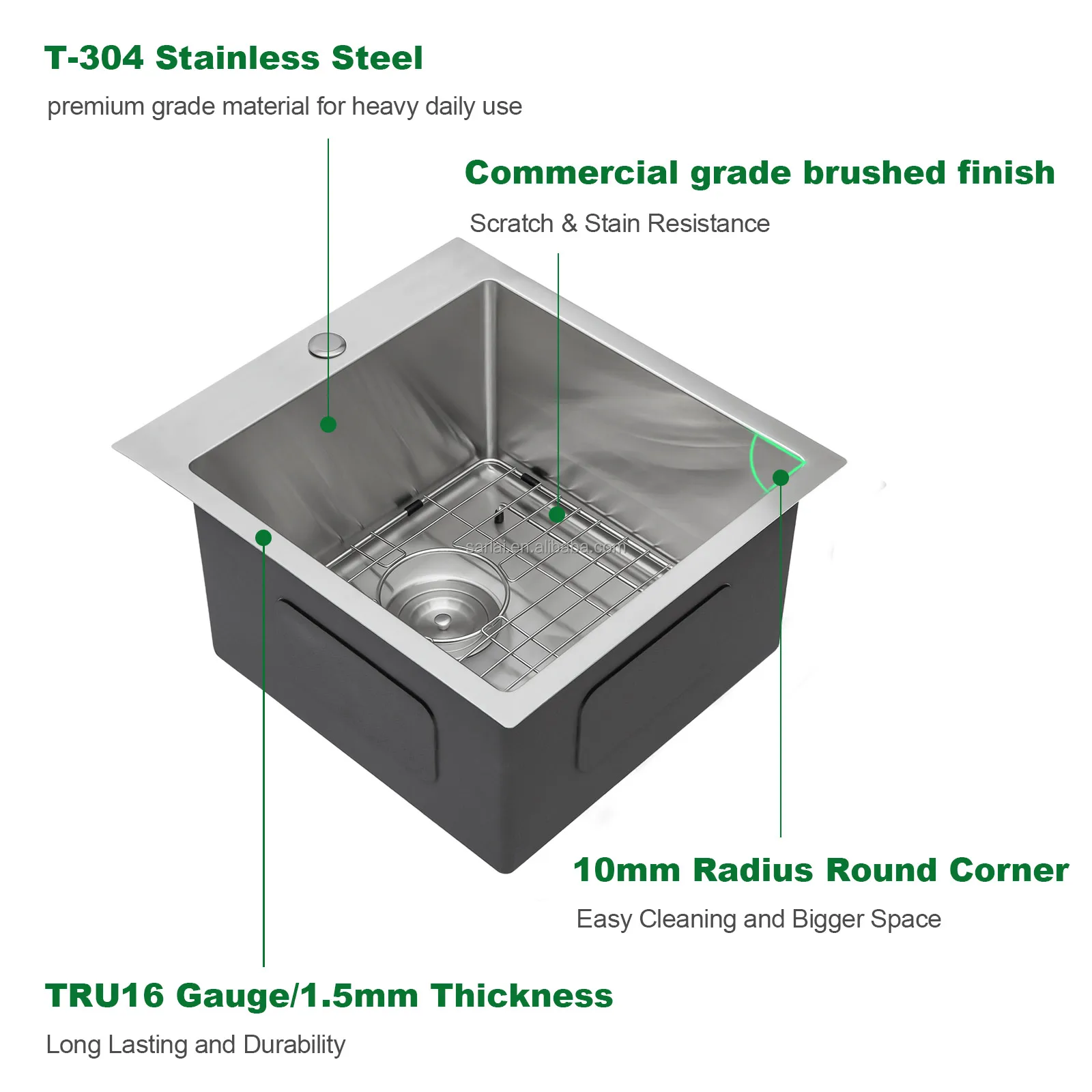 Household 304 Stainless Steel Sink with Simple Single Sink Design and Drain Rack Multifunctional Kitchen Stainless Steel Sink
