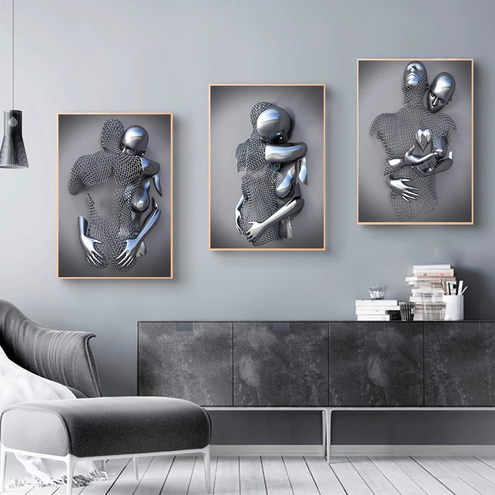 Modern Metal Figure Statue Art Canvas Painting Romantic Abstract Posters And Prints Wall Pictures