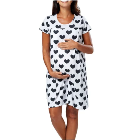 American popular polka dot print maternity and childbirth hospital dress short-sleeved breast-feeding dress
