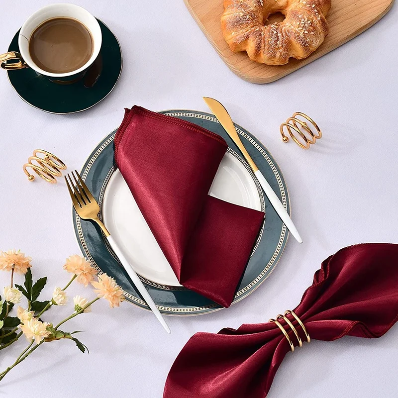 Luxury Red Satin Napkins For Wedding Party Piping Home Decor Square Durable Washable Table Cloth Handmade Polyester Table Napkin