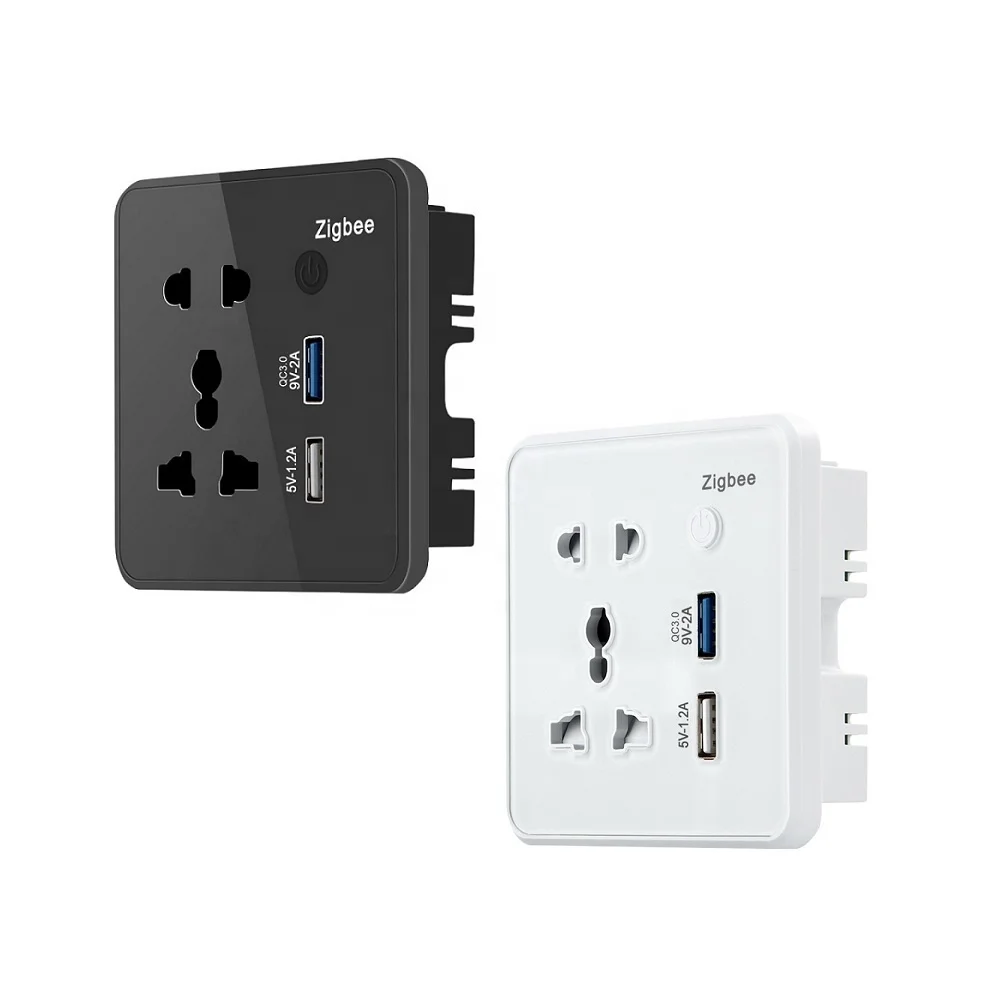 Умная розетка Tuya Zigbee, универсальная настенная розетка с USB-портом QC 3,0, поддержка Amazon, Echo, Google Home, речи, управление через приложение, закаленное стекло