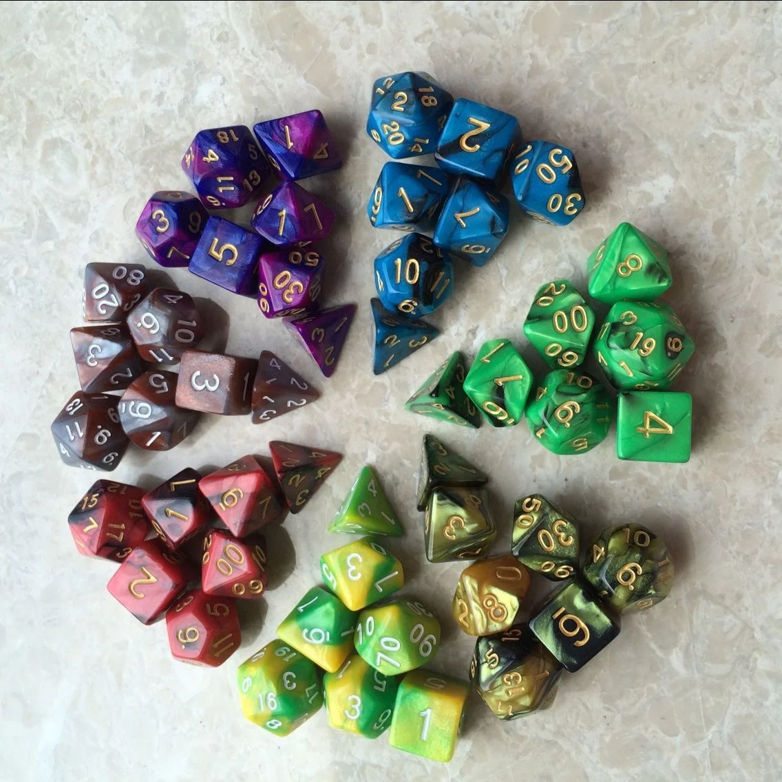 7pcs/set Creative RPG Game Dice set DND Colorful Multicolor acrylic Polyhedral Dice;D4 D6 D8 D10 D12 D20 sided dice