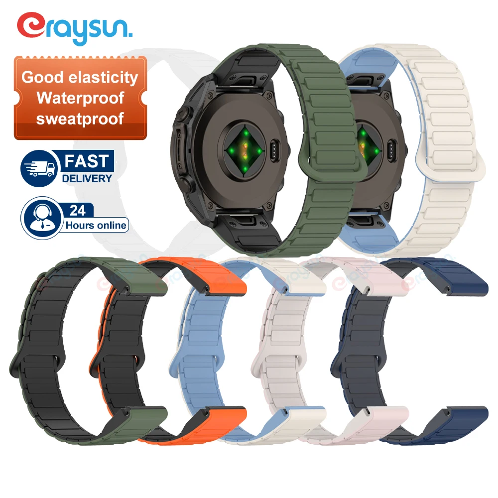 Eraysun быстросъемный силиконовый ремешок для Garmin Fenix5 6 7 8 ремешки 20 22 26 мм регулируемый спортивный магнитный браслет часов