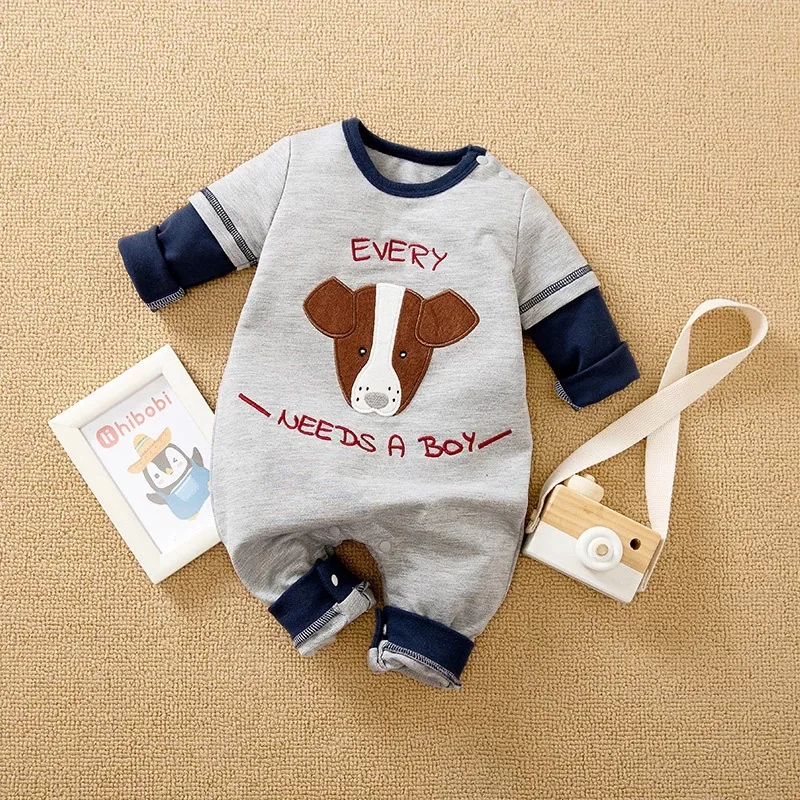 Cross-border new baby jumpsuit spring and autumn outfit cartoon dinosaur hayi crawling suit cotton
