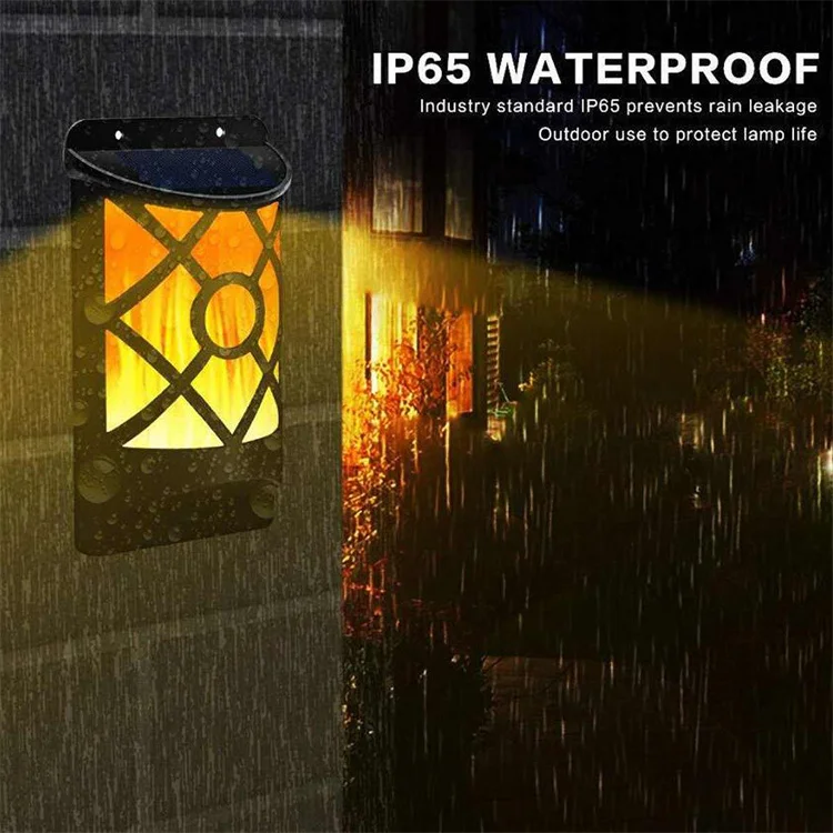 Solar Flame Lights Outdoor Wall Lamp Waterproof Dark Sensor Auto on Daytime Off for Garden Pathway Patio Deck Yard