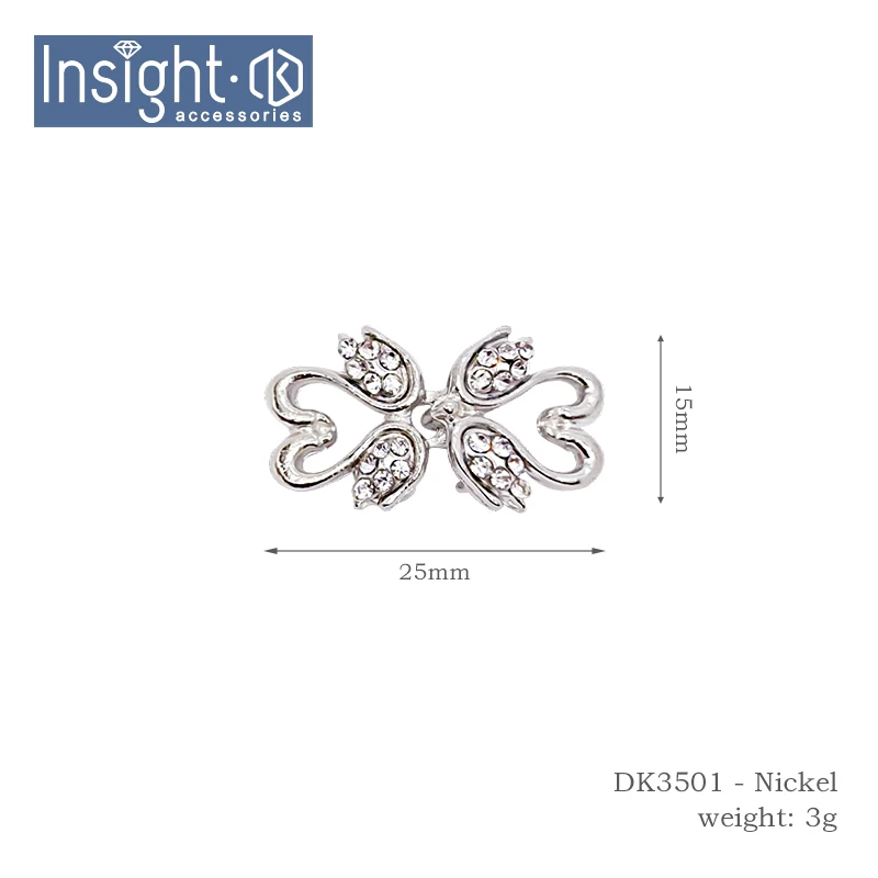 25*15mm Hot Garment Accessories Metal Buckles Double Wings Rhinestone Pair Buckles For Wedding Invitation