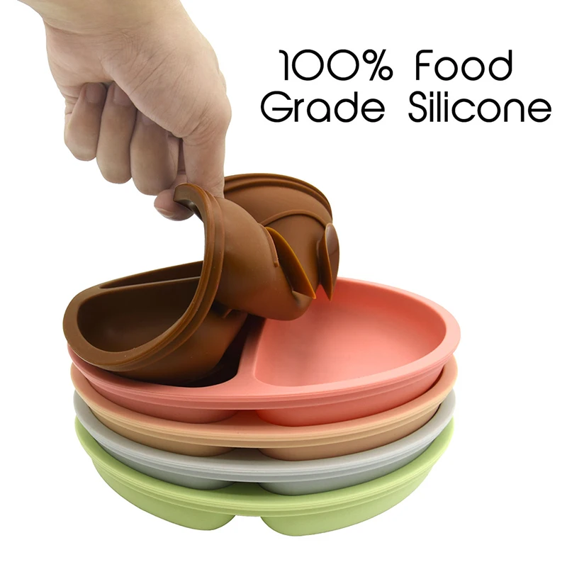 BPA free Silicone Baby Feeding Plates with Strong Suction Food grade Dishwasher Safe Kids Silicone Divided Plate