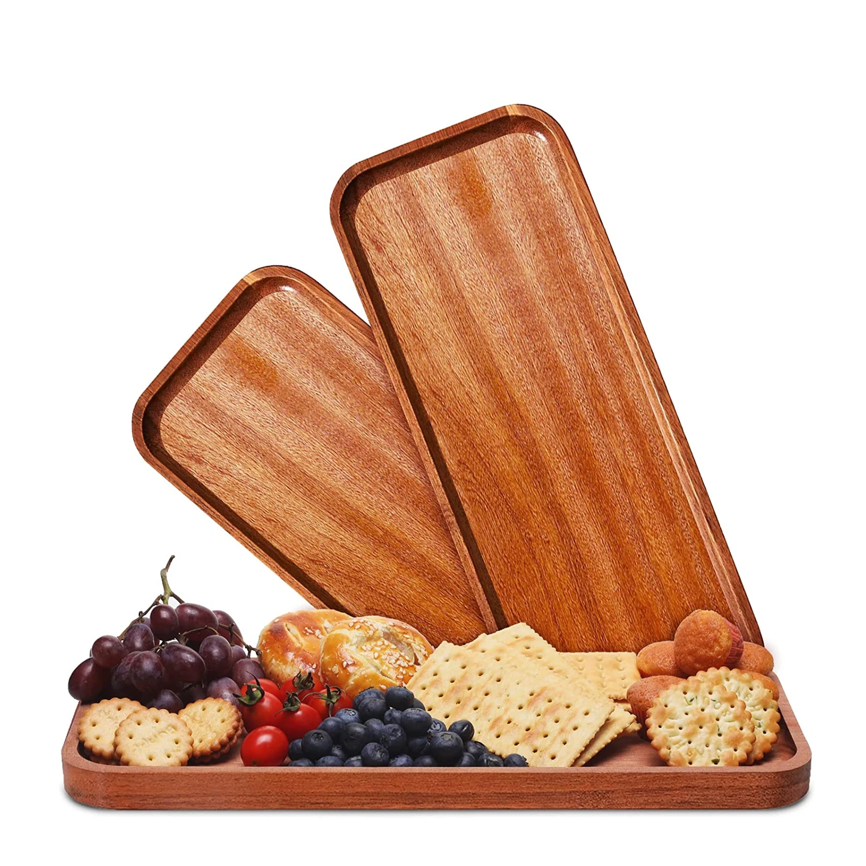Source Factory Rectangular Wood Serving Tray with Handle Durable Wooden Serving Platter for Food Cheese Cake