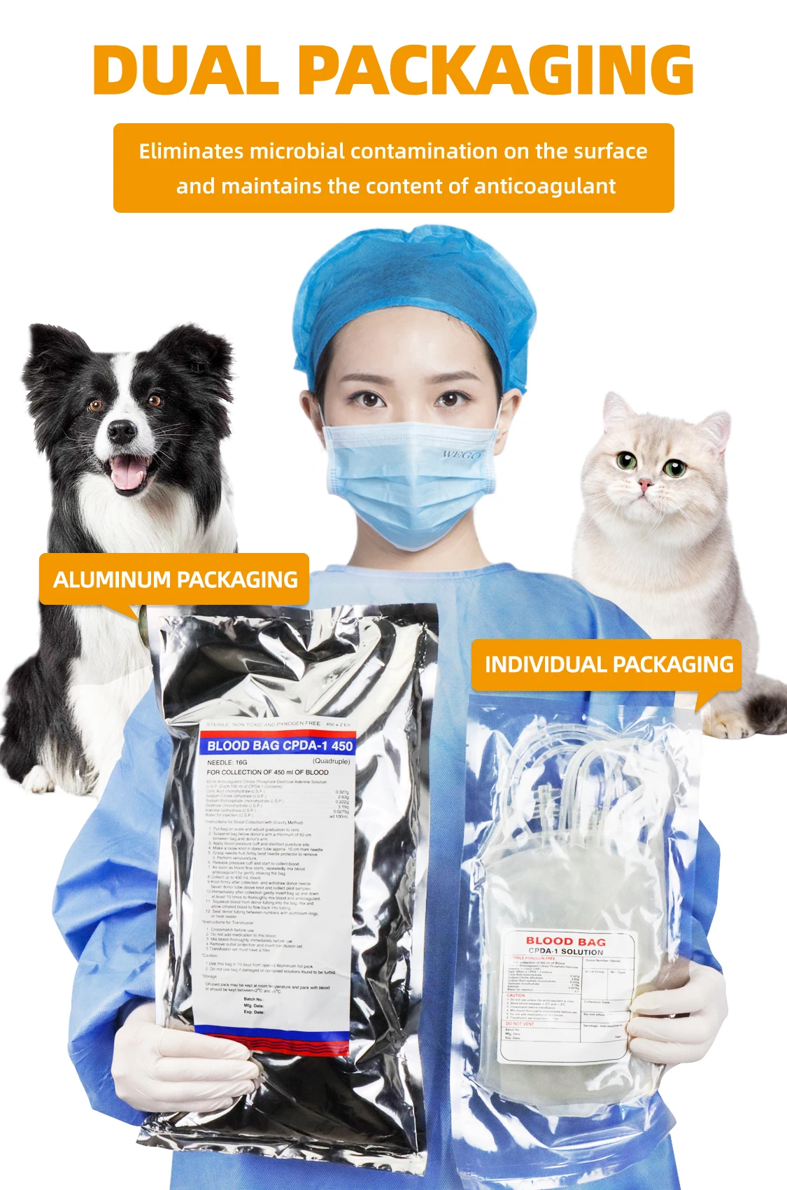 Disposable Blood Collection Bag CPDA-1/CPD+SAGM 450ml single/double/triple/quadruple