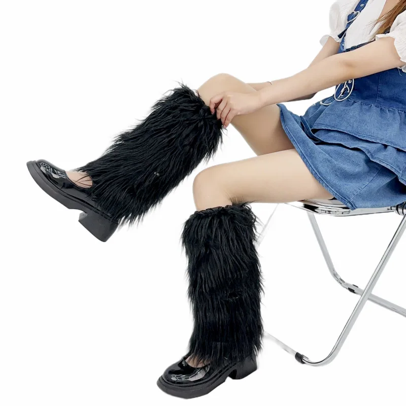 Winter Lady Faux Fur Leg Warmers Covers Furry Knee Sleeve Cute Knee-Length Hipster Warm women Socks