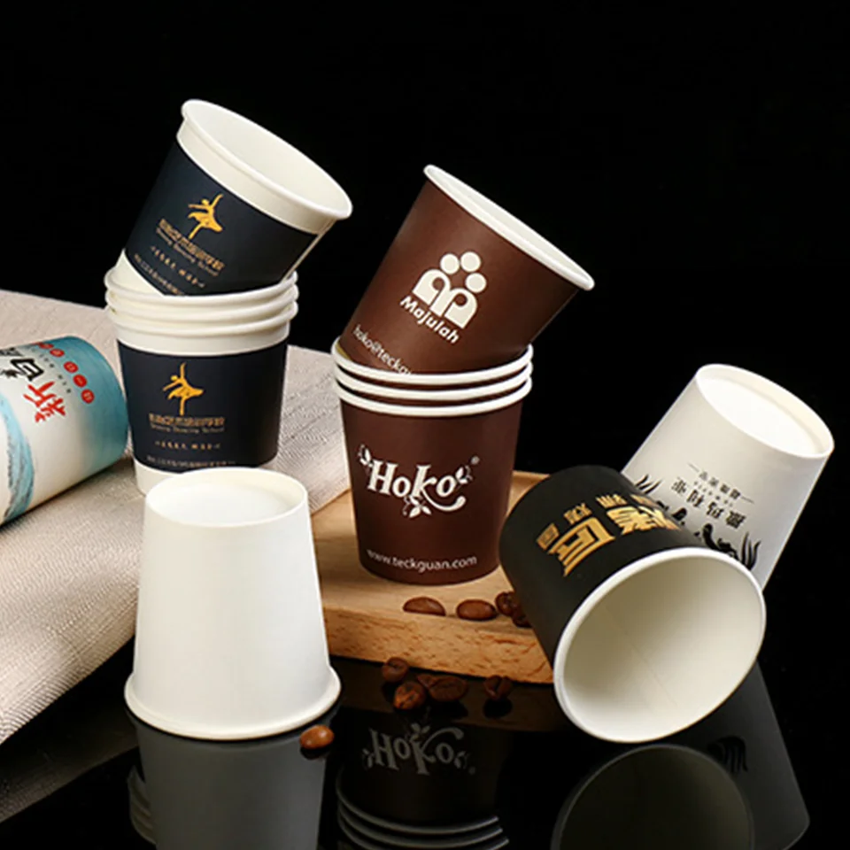 Customized LOGO Black/White/Brown Coffee Paper Cup Double Wall for Hot Drink Disposable Kraft Cardboard Cup Party Supplies