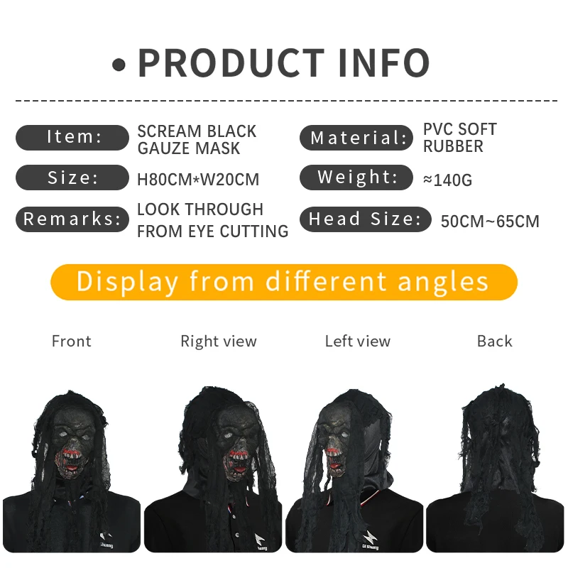 Custom Logo Halloween Horror Ghost Mask Cosplay Scream Latex Mask Movie Party Scary Scream BLACK Ghost Mask