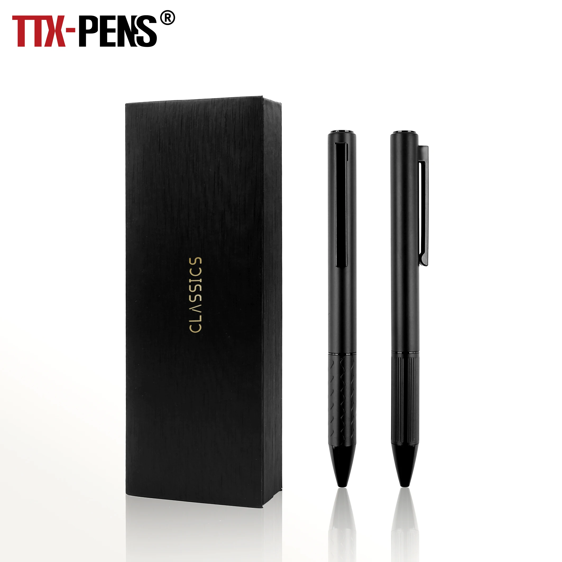 TTX Black Thick Matte Metal Grit Blast Custom Logo Printing Steel Ball Pen For Business Gift