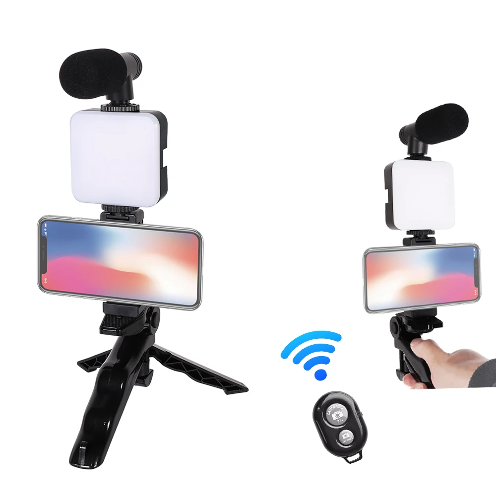 Slamoe Factory AY-49 Kit Flexible Professional Selfie Stick Mobile Phone Camera Tripod Stand with Microphone Led Light
