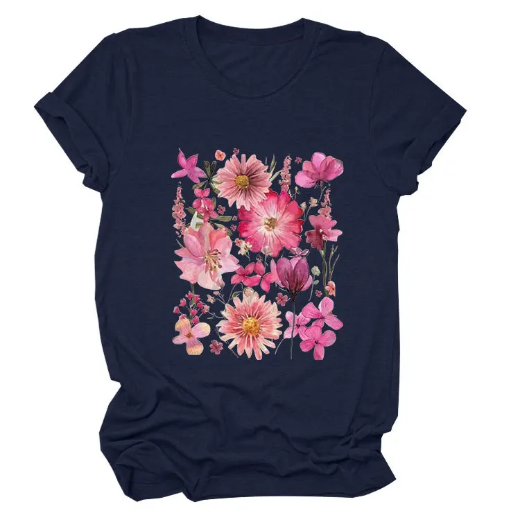 Best Selling Beautiful Flower Patterns Prints Plus Size Oversize Soft Comfortable And Breathable Tee Shirt For Ladies