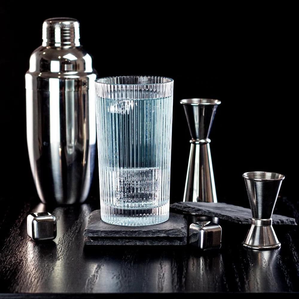 13oz Fluted Highball Glasses Tall Drinking Glasses Ribbed Cocktail Juice Tumblers Water Glasses