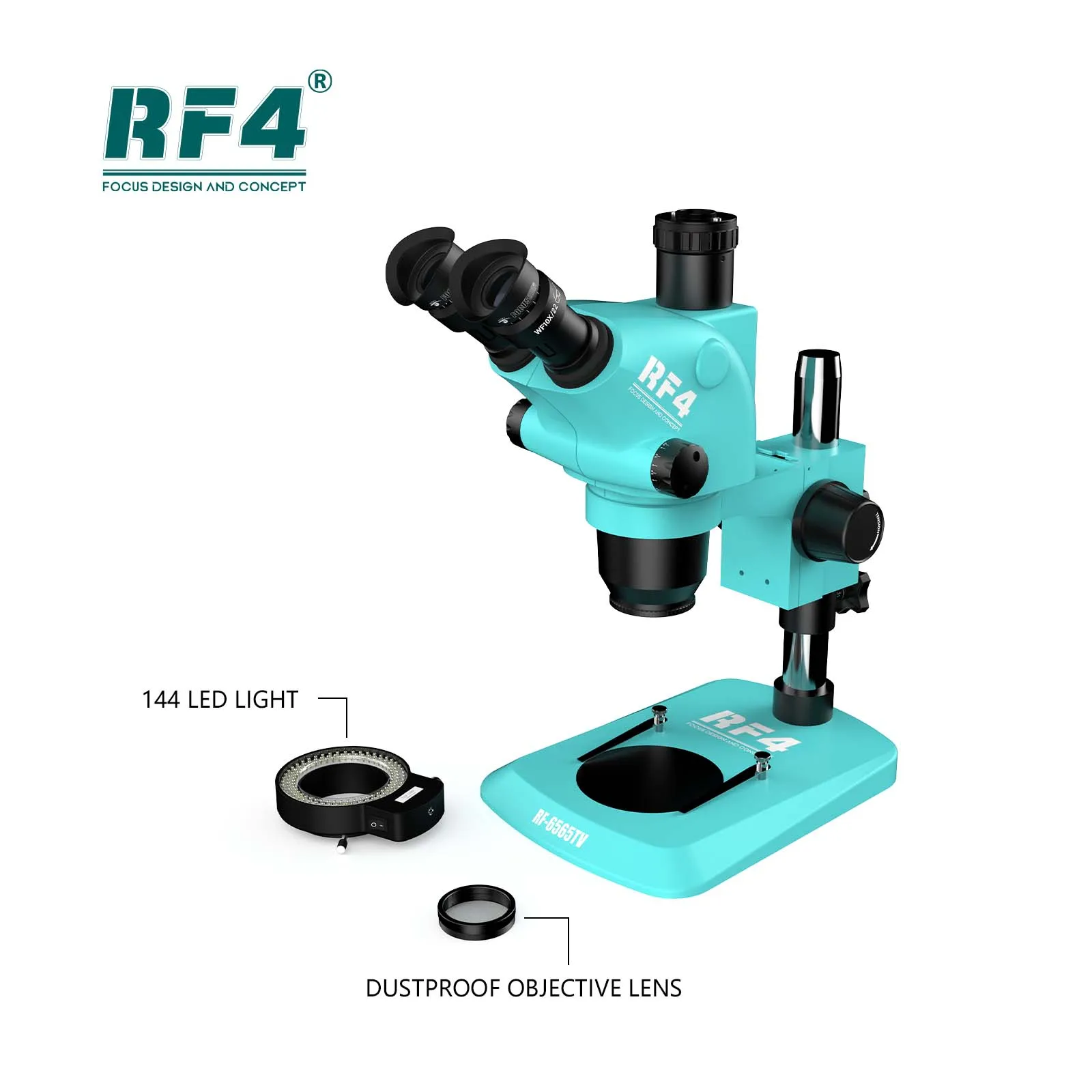 RF4 RF6565TV Electronic HD Microscopes 6.5-65X Continuous Zoom with 144 LED Ring Light HDMI 2K Camera for Phone Repair Tool