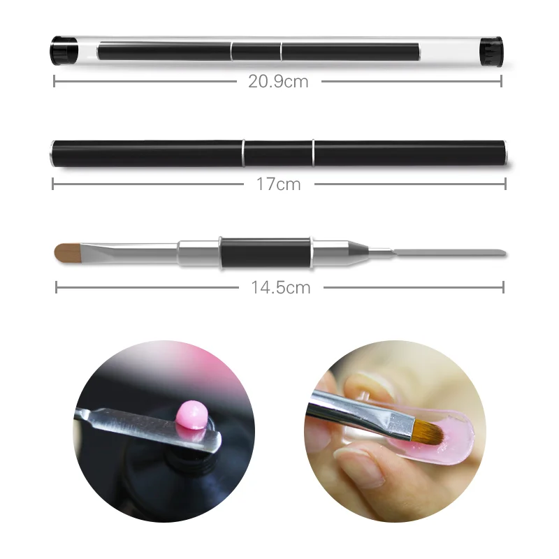 Double-Head Brush Dual-Purpose Nailart Pen Steel Push Glue Stick Multifunctional Nail Pen Poly Gel Pen