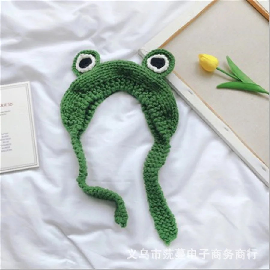 Лидер продаж, детская вязаная шапка с мультяшной лягушкой, Детская шерстяная шапка ручной работы на зиму