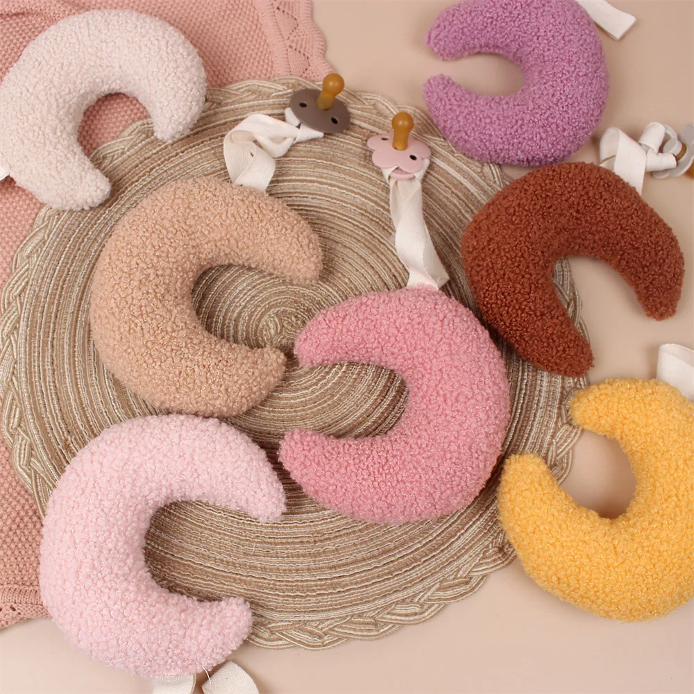Ins Style New Design Plush Teddy Moon Pacifier Holder Cute Soothing Nursery Toy Pacifier Clip Teething Toy Anti-drop Chain