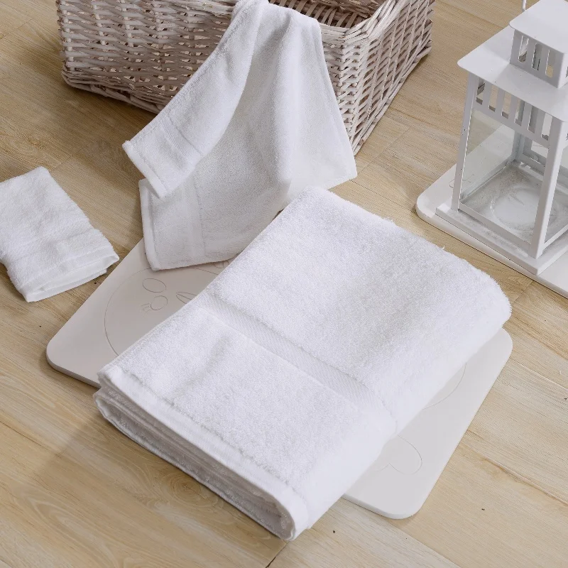 QUANZHEN 100% Cotton Hotel Towel Set Custom Logo 5-Star White Bath Face Hand Towels with Plaid Pattern Nonwoven Technics