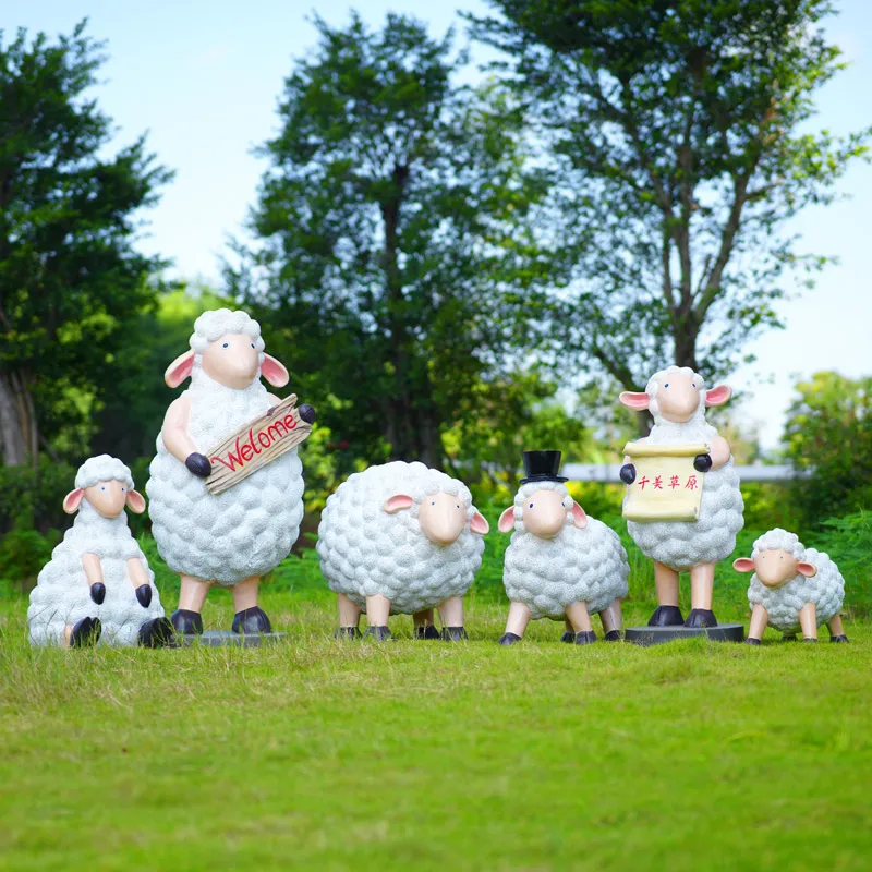 FRP cartoon sheep sculpture kindergarten outdoor ornaments garden courtyard lawn decoration landscape sketch