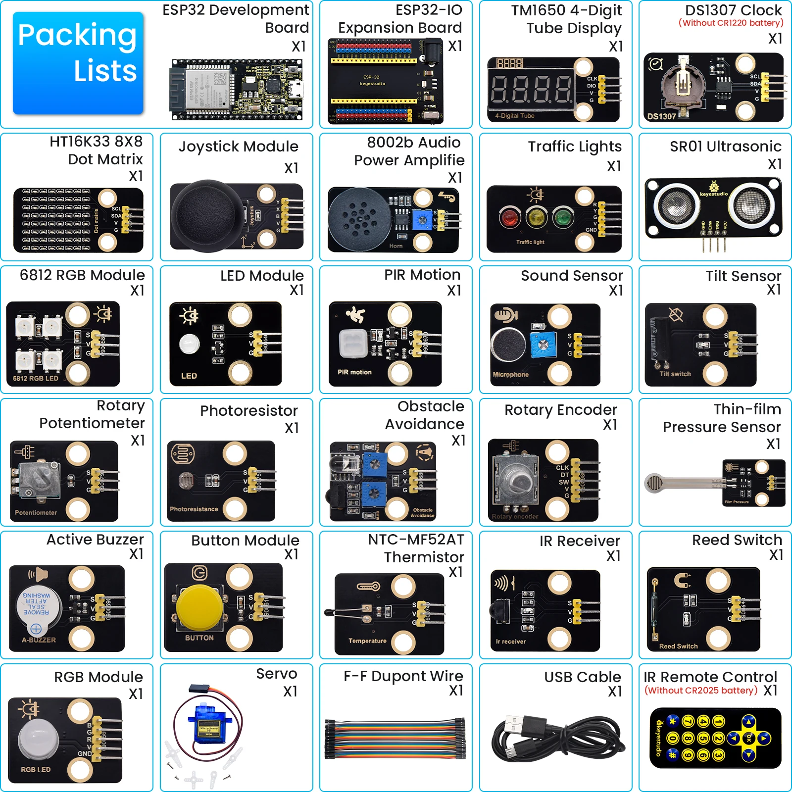 Keyestudio ESP32 24 in 1 Sensor Kit Electronic DIY Sensor Starter Kit For Arduino