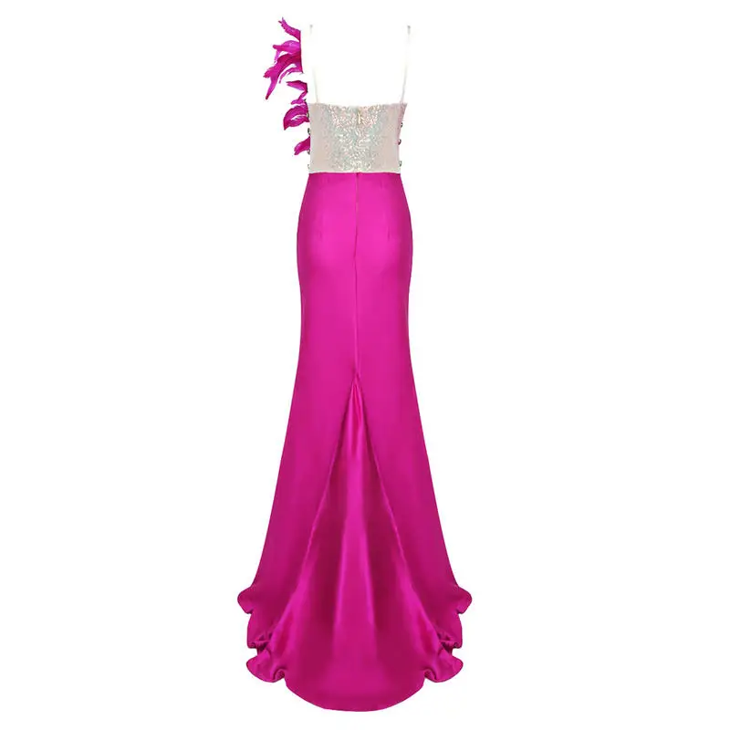 A7453 Costumes Maxi Prom Satin Glitter Beaded Feather Ladies Coquettish Groom Wear Party Dress Other Apparel