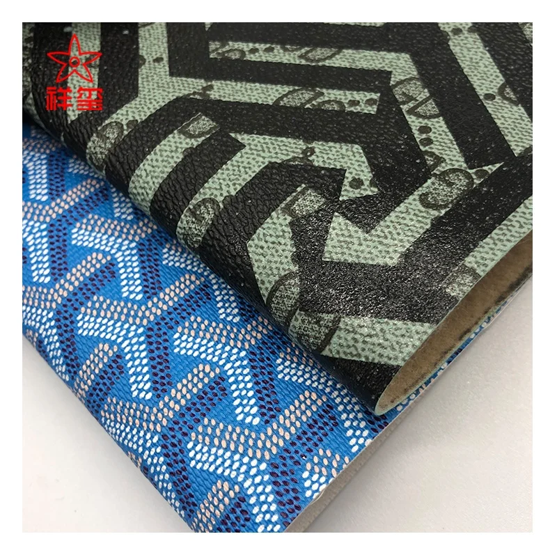 Print leather  check design PVC synthetic leather woveng backing for bag and cosmetic case