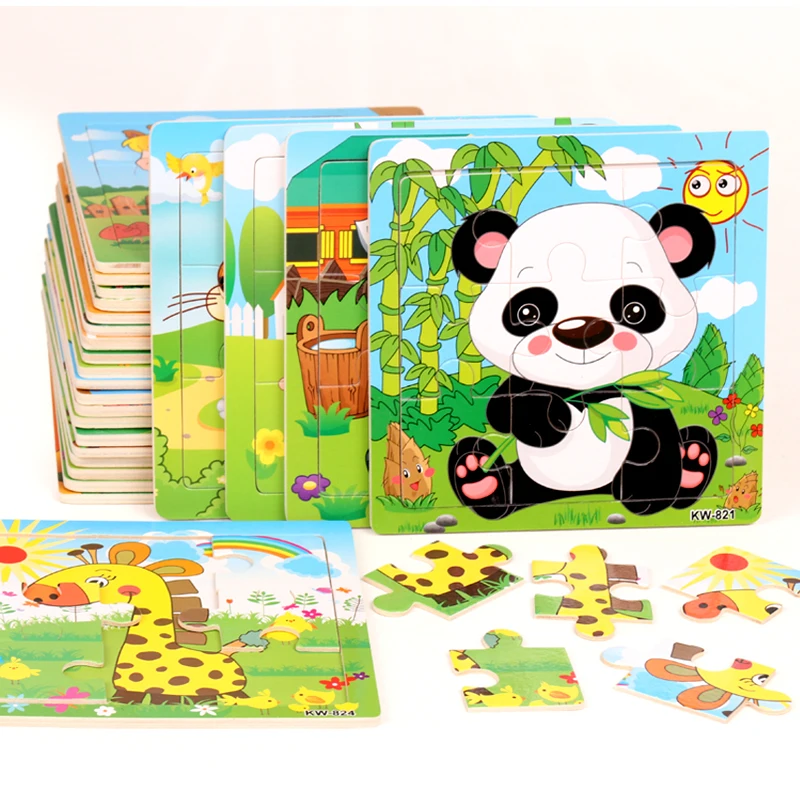New Gifts special Baby Toddler Intelligence Development 9pcs Animal Wooden Brick Puzzle Toy Classic