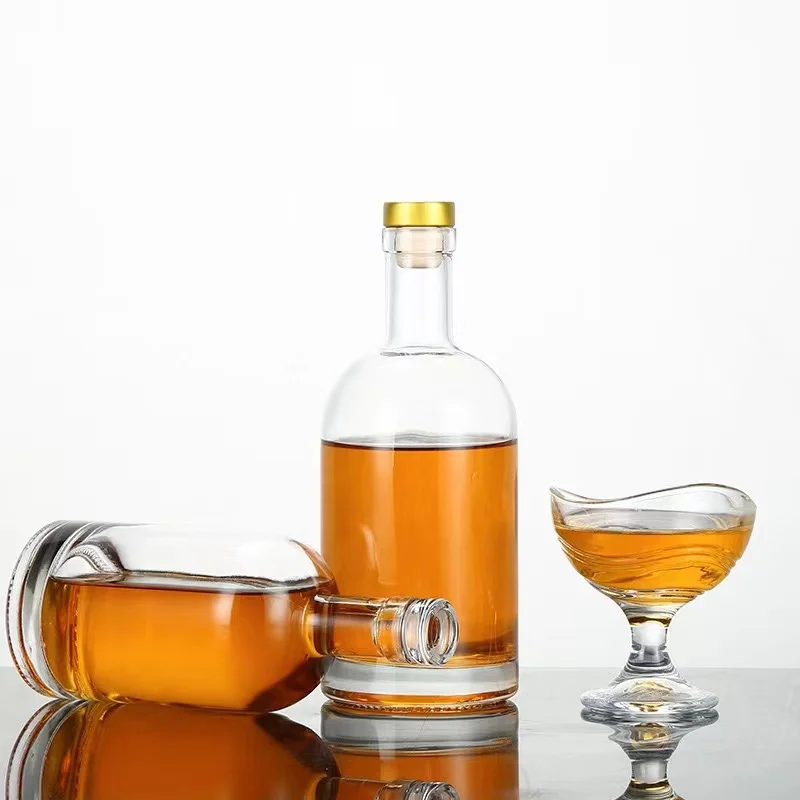 Manufacturer Luxury Clear Empty Round 500ml 750ml Wine Glass Bottles For Liquor Whisky rum tequila