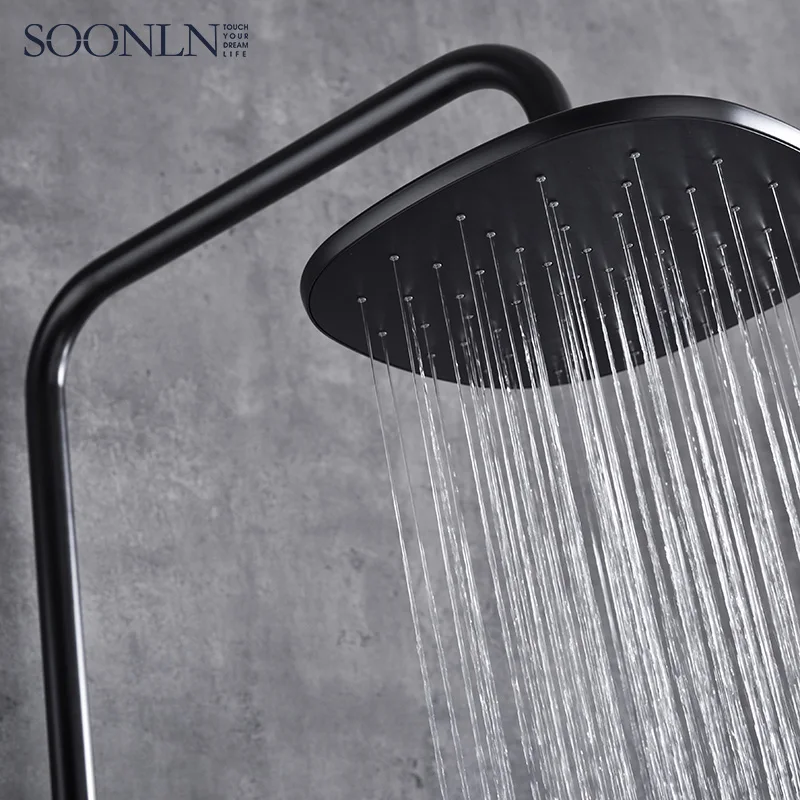 Custom Logo Water Matte Black Bathroom Shower Rain Shower Faucet Set With Slide Bar