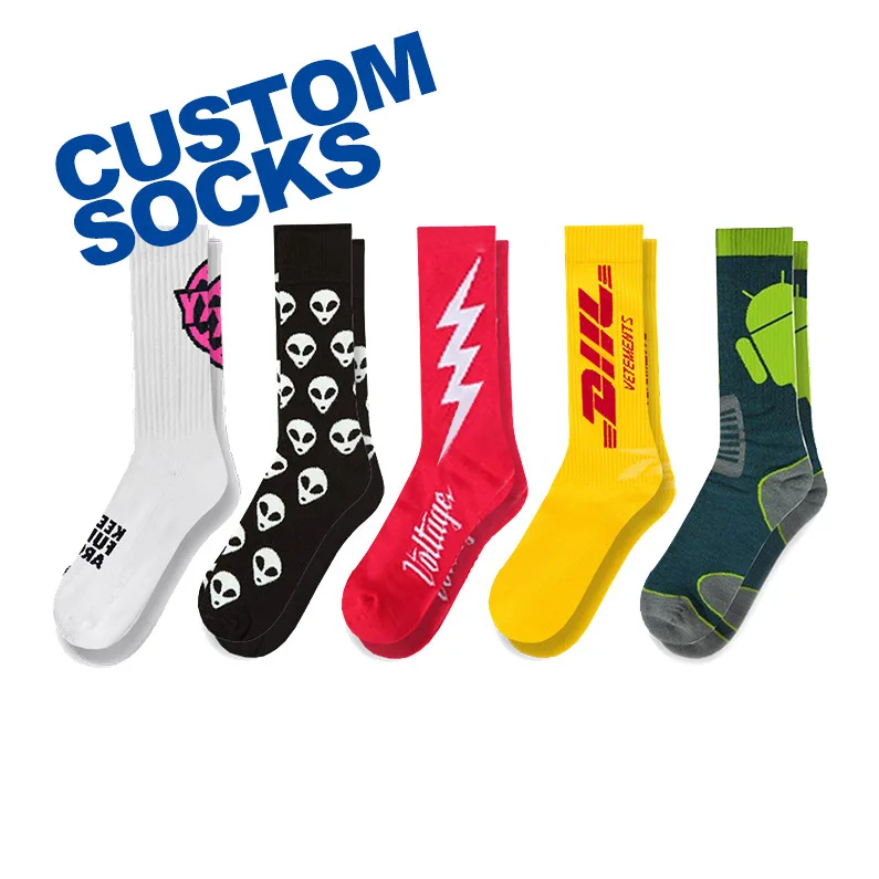 OEM crew men tube calcetines Customize knitted embroidered design embroidery custom made logo cotton sport Terry sock